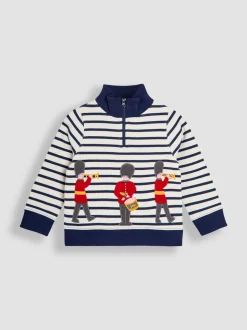 Ecru Stripe London Guard - Sweat-shirt JoJo Maman Bébé appliqué à demi-zip