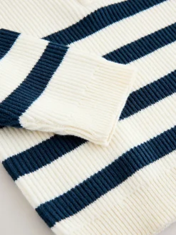 Ecru/Navy Stripe - Pull tricoté à fermeture éclair (3mths-7yrs)