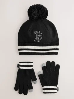 Ensemble bonnet et gants à pompon Noir à logo Baker by Ted Baker Garçons