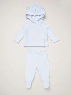 Ensemble Rock-A-Bye Baby Boutique Bébé bleu en velours avec Vestes et Pantalons à pieds