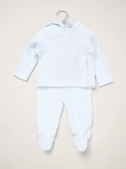 Ensemble Rock-A-Bye Baby Boutique Bébé bleu en velours avec Vestes et Pantalons à pieds