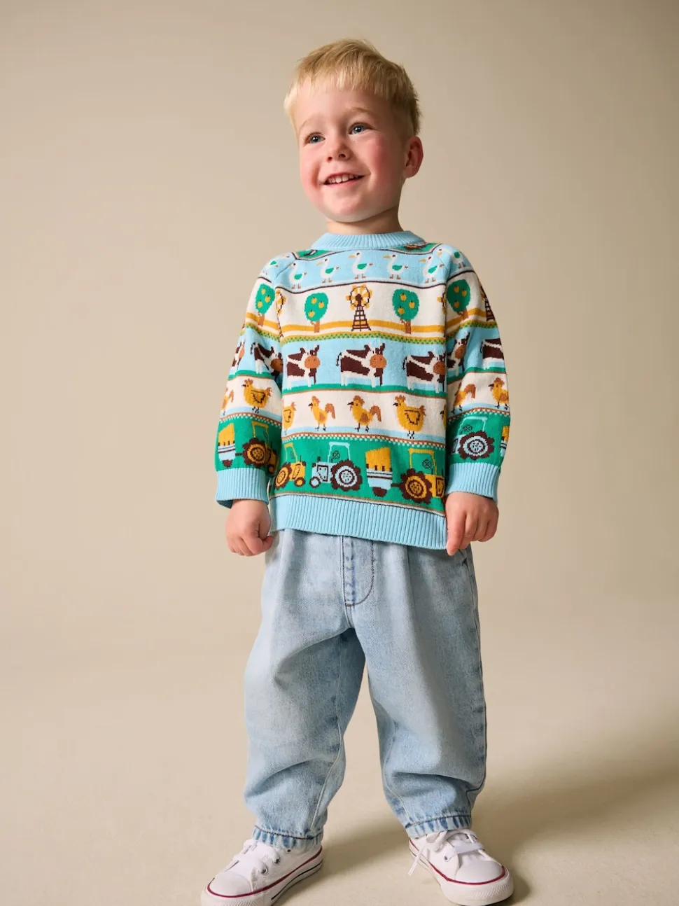 Fair Isle multi-motifs - Personnage Pull Col rond en maille (3mois-7ans)