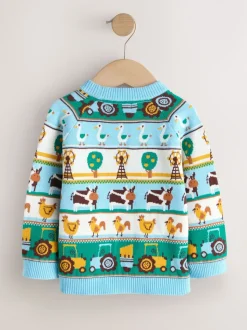 Fair Isle multi-motifs - Personnage Pull Col rond en maille (3mois-7ans)