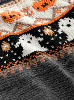 Fairisle gris anthracite - Pull à col rond en maille d’Halloween (3mois à7ans)