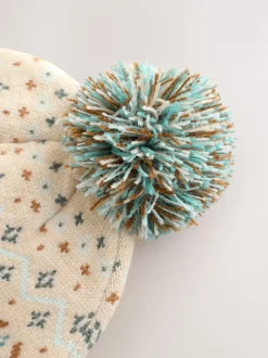 Fairisle naturel - Bonnet à pompon en maille à motif Bébé (0mois2ans)
