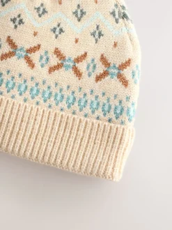 Fairisle naturel - Bonnet à pompon en maille à motif Bébé (0mois2ans)