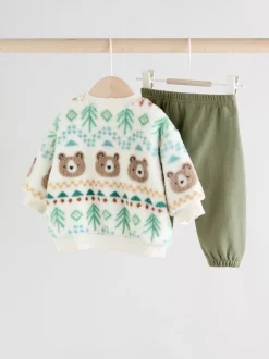 Fairisle ours vert - Ensemble Bébé haut en polaire et Survêtement (0mois-2ans)
