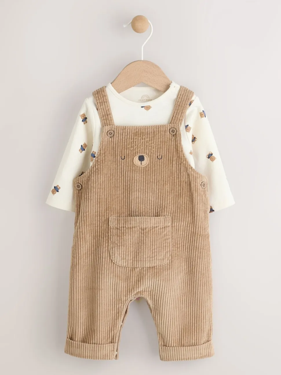 Fauve à motif ours marron - Ensemble salopette et body en velours côtelé (0mois-2ans)