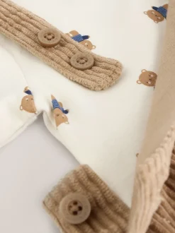 Fauve à motif ours marron - Ensemble salopette et body en velours côtelé (0mois-2ans)