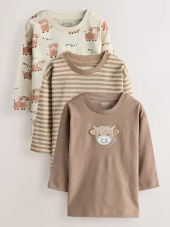 Fauve neutre Hamish - Lot de 3 T-shirts à manches longues imprimé animal et personnage (3mois-7 ans)