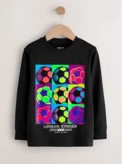 Football Bleu/Bleu canard/Noir - Lot de 3 T-shirts à manches longues coupe décontractée avec imprimé graphique (3-16ans)