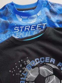 Football bleu/noir - Lot de 2 pyjamas à manches longues (3-16ans)