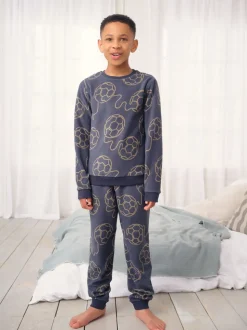 Football linéaire noir - Pyjama simple en laine polaire (3-16yrs)