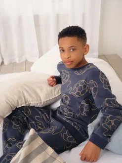 Football linéaire noir - Pyjama simple en laine polaire (3-16yrs)