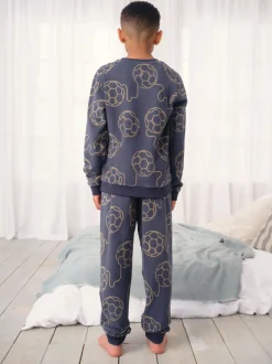 Football linéaire noir - Pyjama simple en laine polaire (3-16yrs)