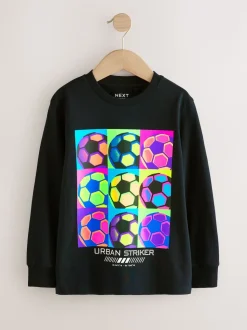 Football Noir brillant - T-shirt à manches longues coupe classique imprimé (3-16ans)