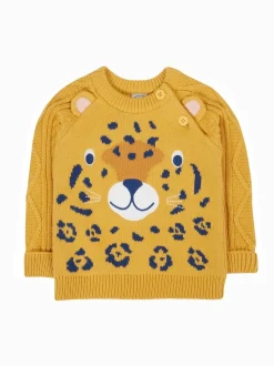 Frugi pull en maille Caleb jaune à motif personnage