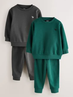 Fusain Gris/Vert - Ensemble sweat-shirt et jogging, lot de 2 (3mois-7ans)