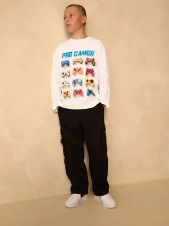 Gamer blanc - T-shirt graphique décontracté en coton à manches longues (3-16ans)