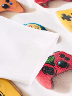 Gamer blanc - T-shirt graphique décontracté en coton à manches longues (3-16ans)