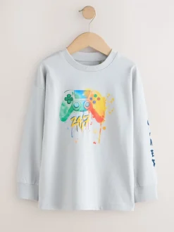 Gamer bleu marine/gris/rouge - Lot de 3 T-shirts à manches longues coupe décontractée avec imprimé graphique (3-16ans)