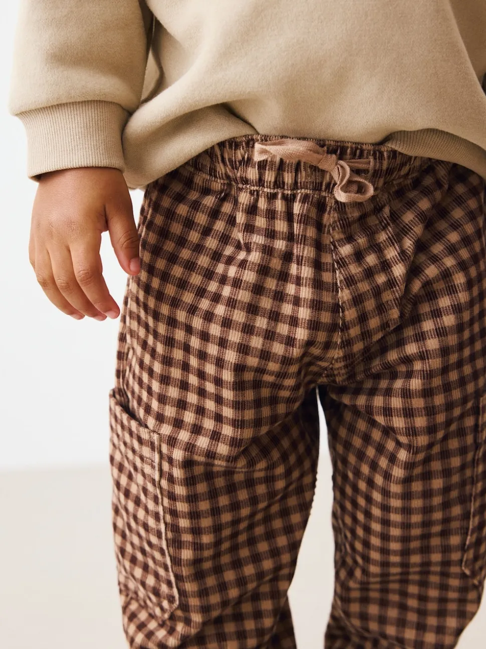 Gingham Brun - Pantalons Amples en velours côtelé (3mois-7ans)