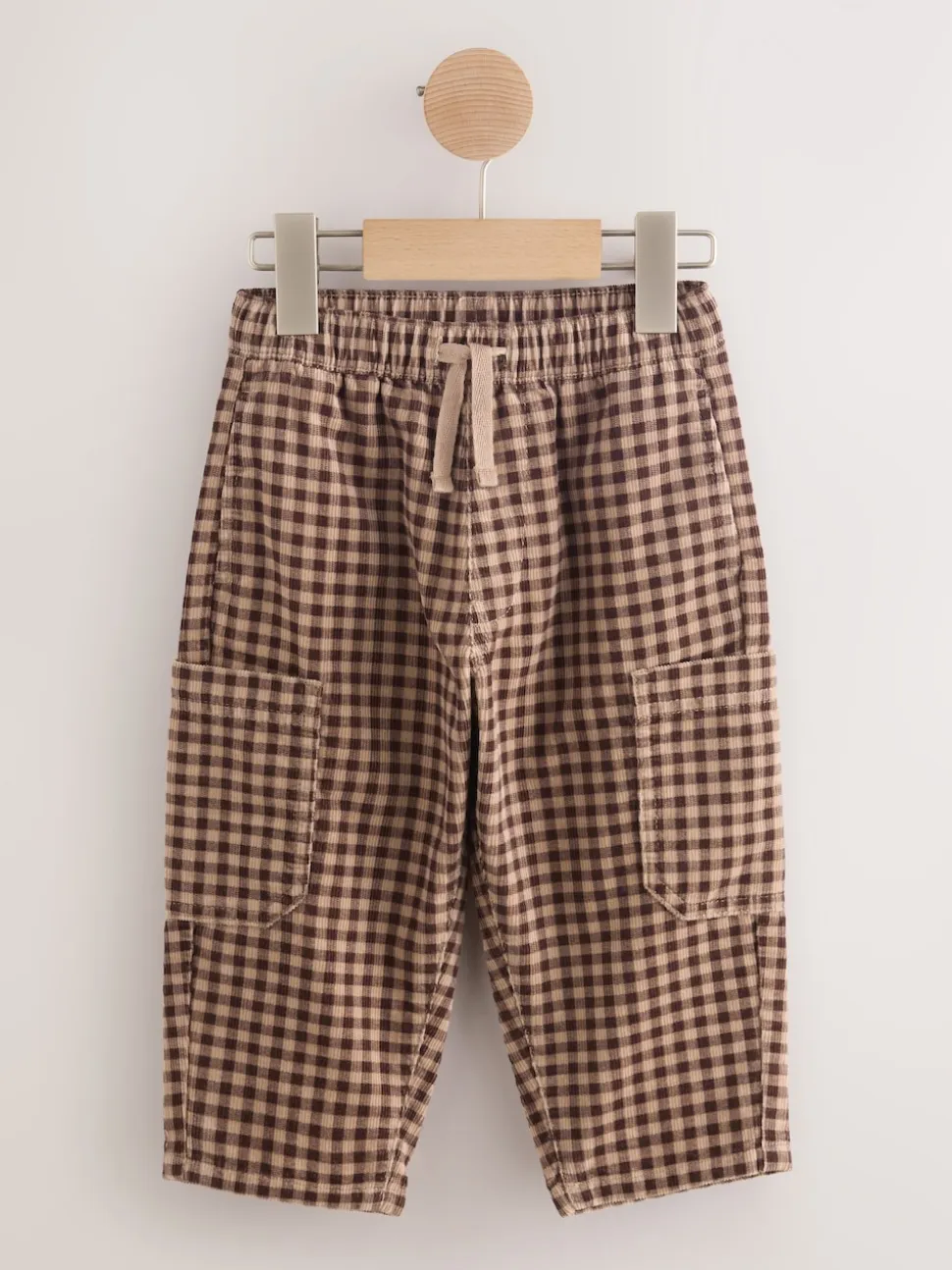 Gingham Brun - Pantalons Amples en velours côtelé (3mois-7ans)