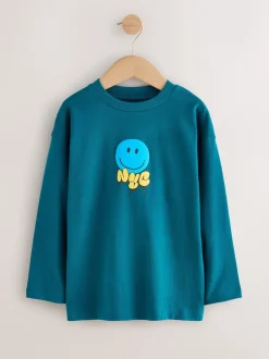 Graffitis Bleu canard/Bleu/gris vif - Lot de 3 T-shirts à manches longues coupe décontractée avec imprimé graphique (3-16ans)