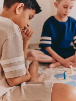 Grège/bleu marine - 100Pyjama court en coton % 2 Lot (3-16ans)