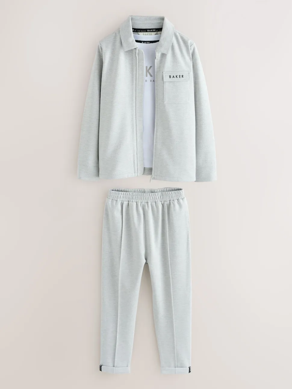 Gris - Baker by Ted Baker ensemble 3 pièces T-shirt, veste et pantalons texturés