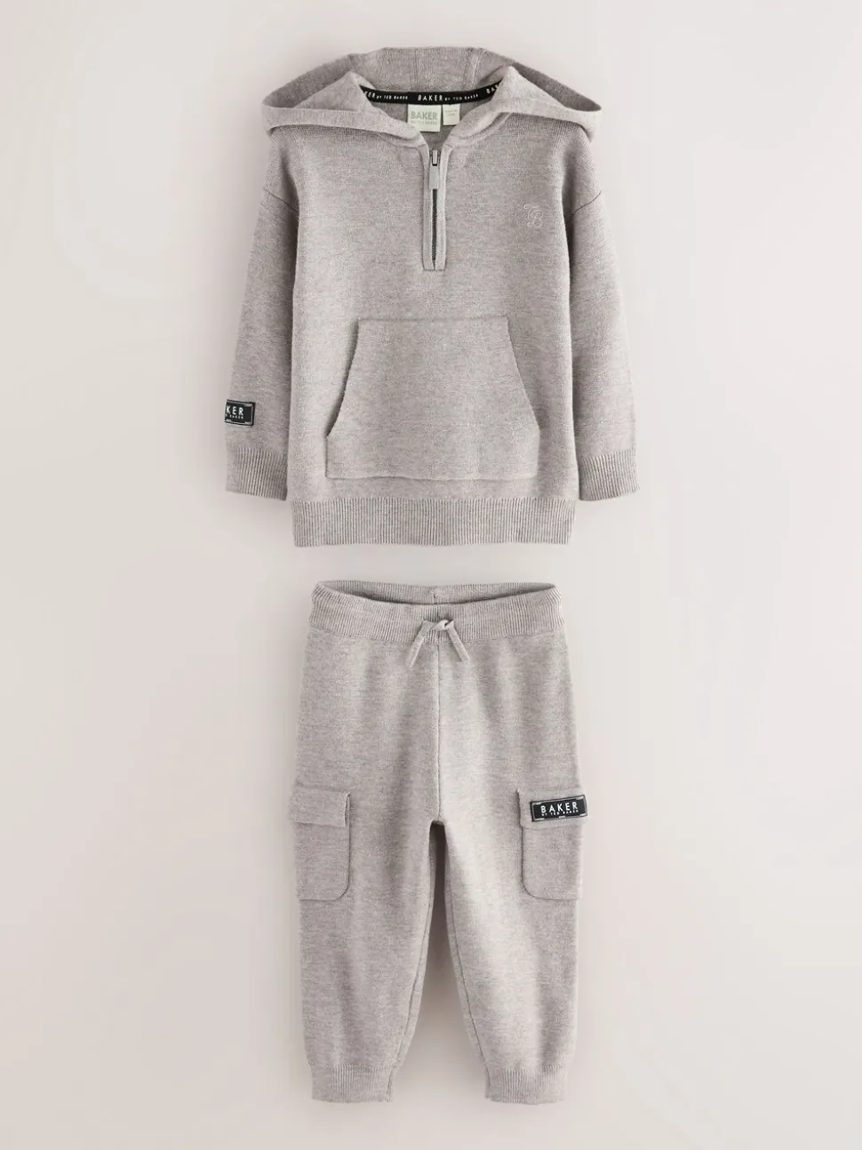 Gris - Baker by Ted Baker ensemble haut et jogging en maille à col zippé en entonnoir