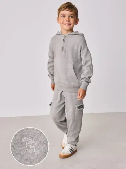 Gris - Baker by Ted Baker ensemble haut et jogging en maille à col zippé en entonnoir