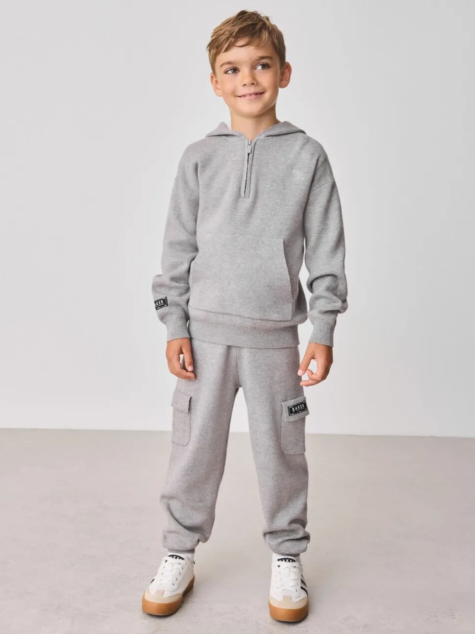 Gris - Baker by Ted Baker ensemble haut et jogging en maille à col zippé en entonnoir