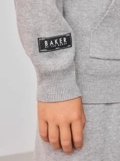 Gris - Baker by Ted Baker ensemble haut et jogging en maille à col zippé en entonnoir