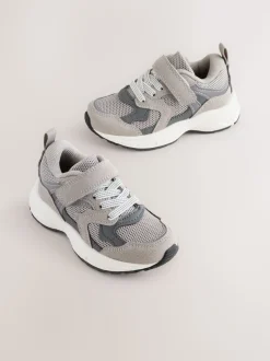 Gris - Baskets à lacets élastiques à fermeture tactile