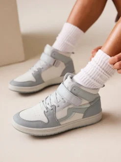 Gris - Baskets montantes à lacets élastiques