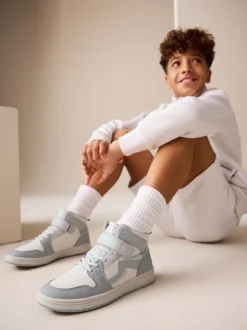 Gris - Baskets montantes à lacets élastiques