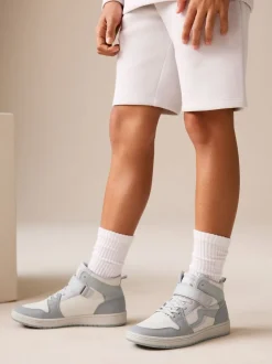 Gris - Baskets montantes à lacets élastiques