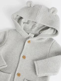 Gris - Bébé à capuche en tricot Cardigan