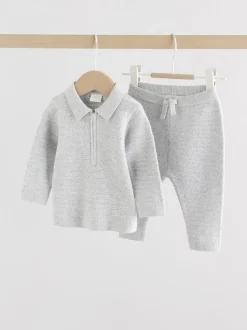 Gris - Ensemble pull et legging en maille bébé (0 mois-2 ans)