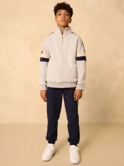 Gris - Ensemble sweat-shirt et joggings à col zippé en entonnoir