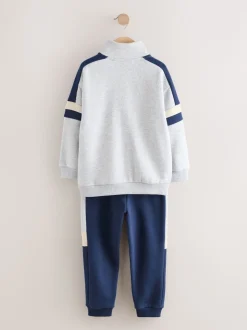 Gris - Ensemble sweat-shirt et joggings à col zippé en entonnoir