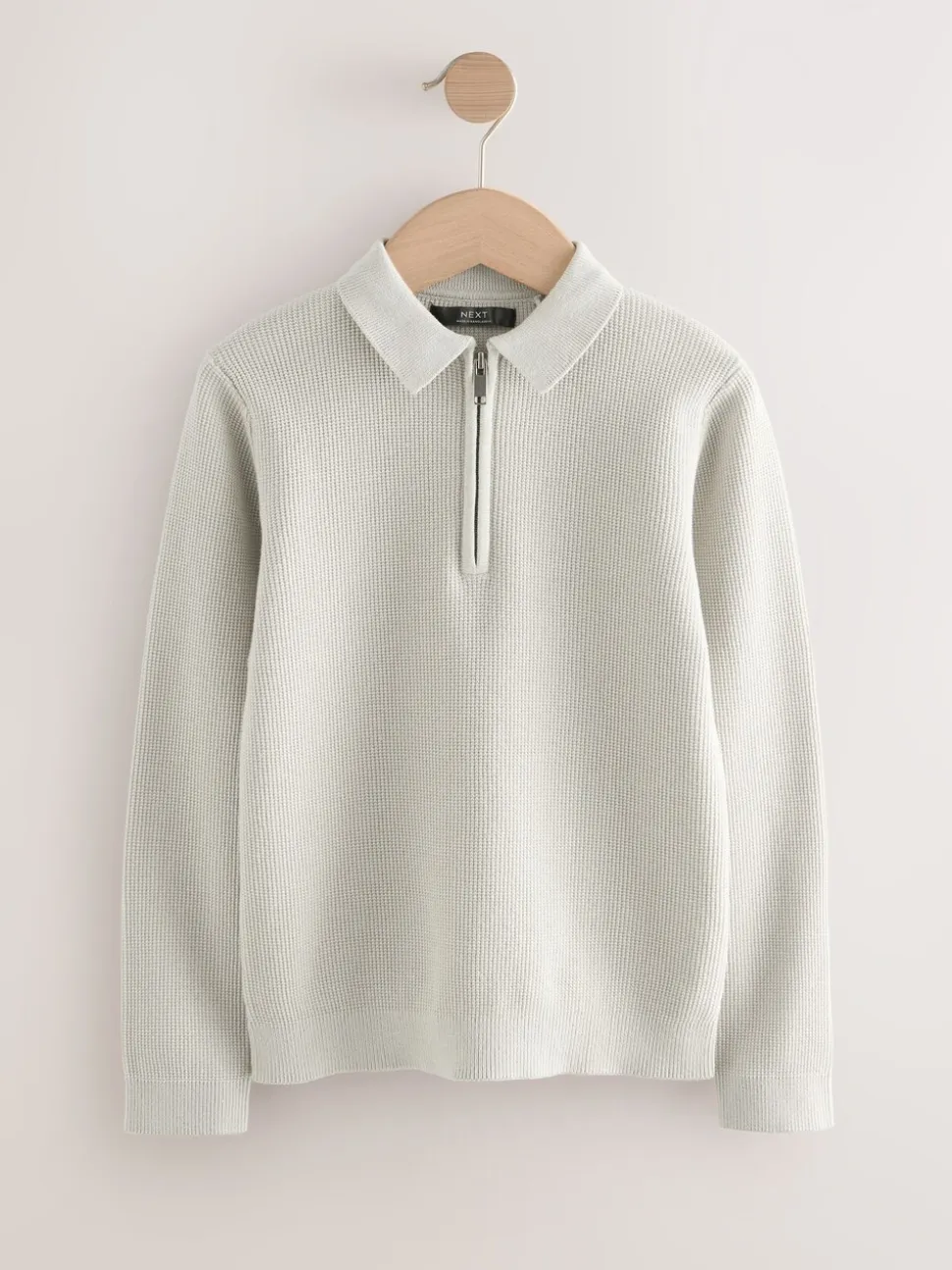 Gris - Polo en maille à manches longues et col zippé (3-16ans)