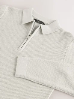 Gris - Polo en maille à manches longues et col zippé (3-16ans)