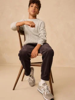 Gris - Pull à col rond en maille torsadée (3-16ans)