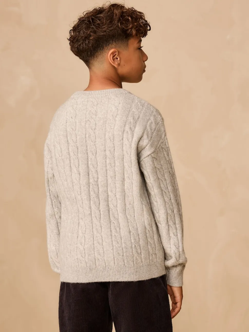Gris - Pull à col rond en maille torsadée (3-16ans)