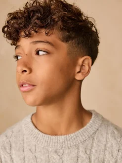 Gris - Pull à col rond en maille torsadée (3-16ans)