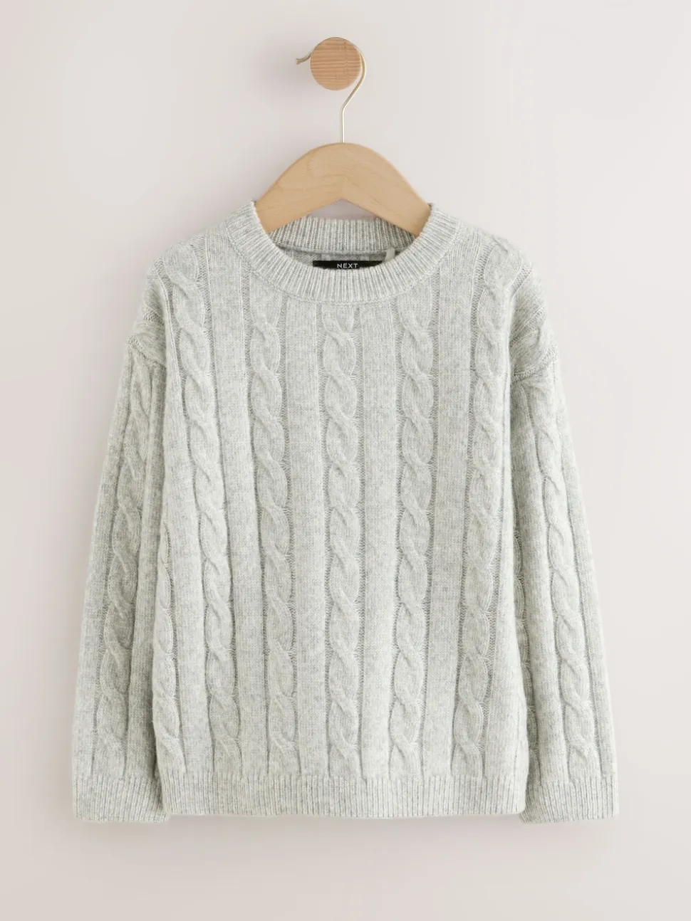 Gris - Pull à col rond en maille torsadée (3-16ans)