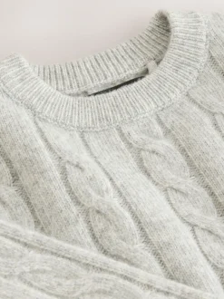 Gris - Pull à col rond en maille torsadée (3-16ans)