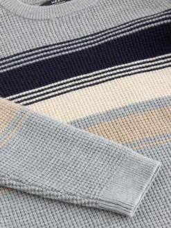 Gris - Pull color block rayé en maille à col ras du cou (3-16ans)
